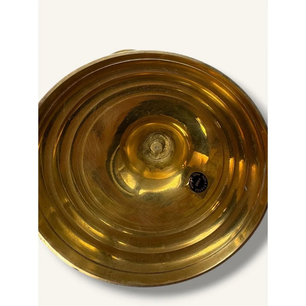 Rare and unique Vintage Brass Double French Horn Candlestick Holder with Patina